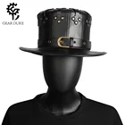 Унисекс, для взрослых, черная заклепочная искусственная кожа, Хэллоуин, голова доктора, плоская шляпа, готический костюм, аксессуары, Аниме Реквизит
