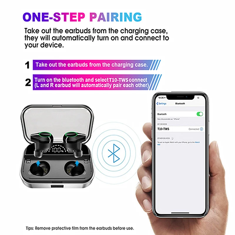 TWS-стереонаушники T10 с поддержкой Bluetooth 5 0 и защитой от непогоды | Электроника