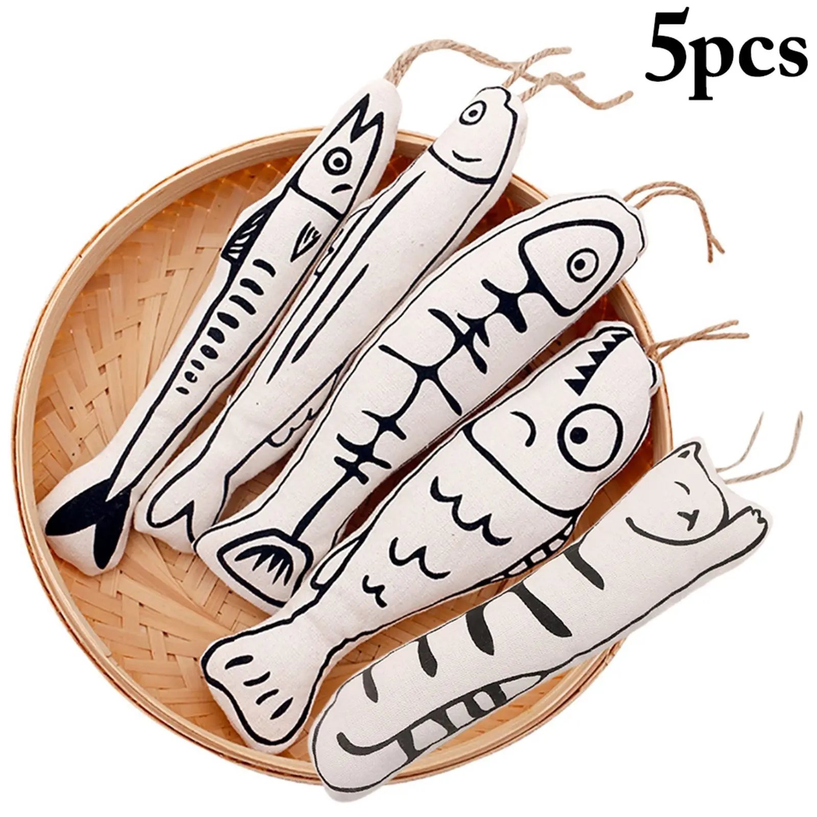 

Funny 5PCS Cat Chew Toys Fabric Cartoon Fish Shape Cat Biting Interective Toys Catnip Toys Playing For Kittens Educational Toy