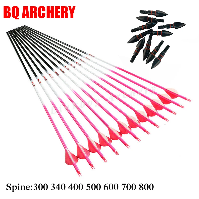 12pcs Archery Carbon Arrows ID6.2mm Spine300-800 30/32inch 75gr Tips Compound Recurve Bow Hunting Shooting Accessories