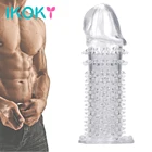 Секс-игрушки IKOKY для мужчин с задержкой эякуляции, стимуляция точки G, с рукавом для увеличения пениса, многоразовые Кольца для пениса