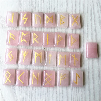 Rose quartz Горячее предложение! Распродажа! Meet 25 шт. натуральный зеленый авантюрин хрустальный камень руны викингов амулет набор рейки целебные кристаллы гадание обрушиваемые камни - Окраска металла: Rose quartz
