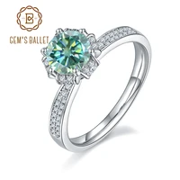 gems ballet 925 sterling silver green moissanite rings for women 1 0ct 6 5mm round floral style moissanite engagement ring