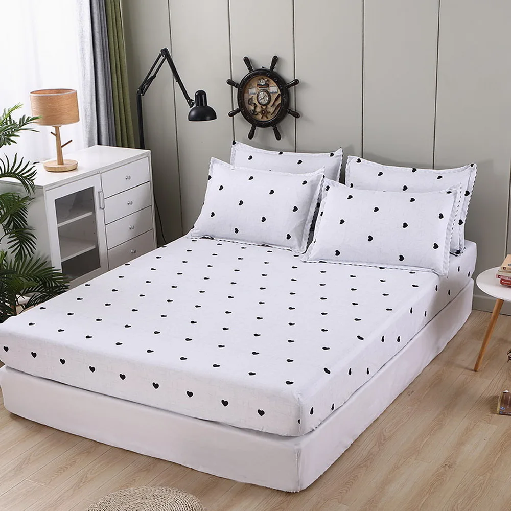 

Fashion Gray heart white Bed Fitted Sheets Sabanas Mattress Cover with Elastic Microfiber 120*200*30 180*200*30cm