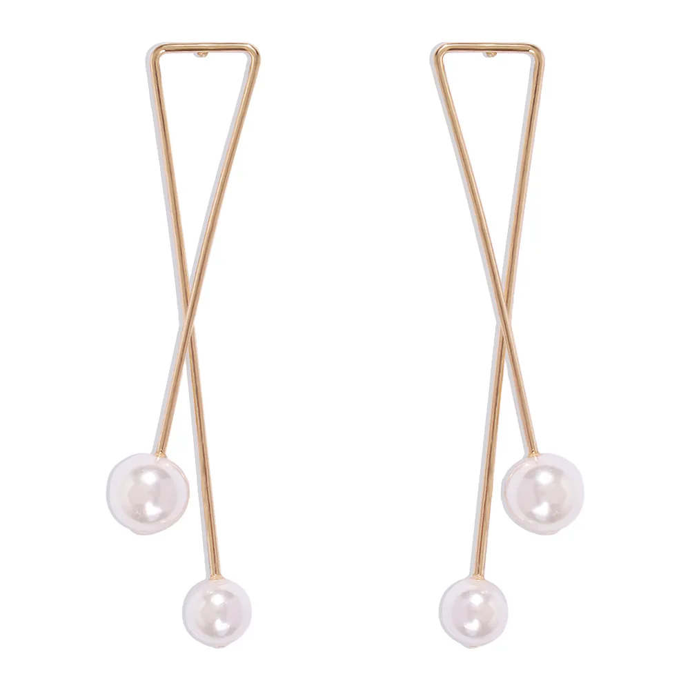 

DAVINI Long Imitation pearl Drop Earrings Golden Line Geometric Earrings Elegant Jewelry For Women Female Fashion Jewelry MG391