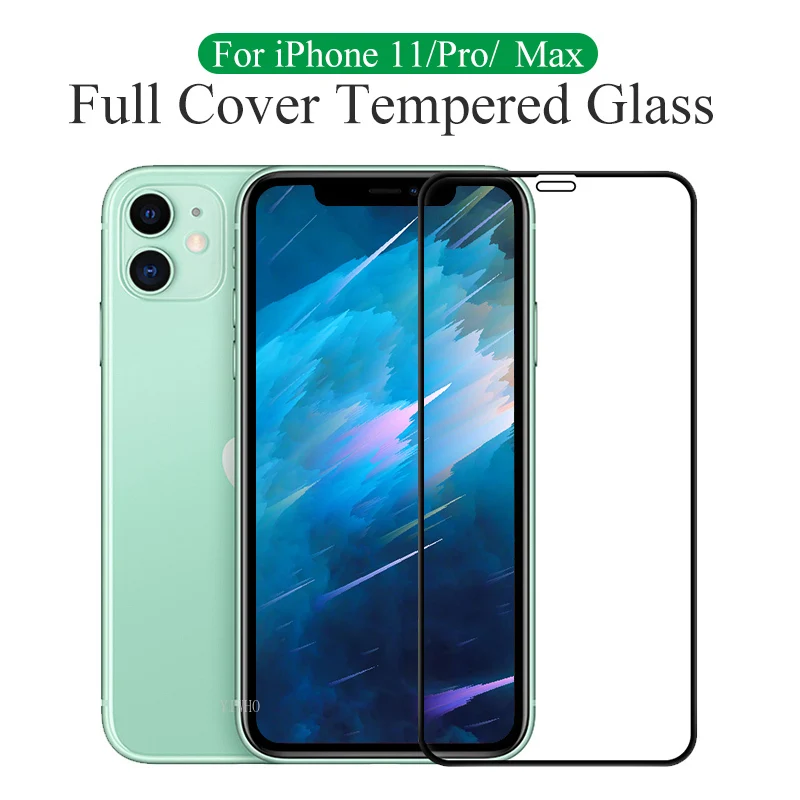 9D закаленное стекло для Apple IPhone 8, 7, 6, 6S Plus, X, XS, XR, 11 Pro MAX Glas, защита экрана, черный, белый цвет, с боковой шириной
