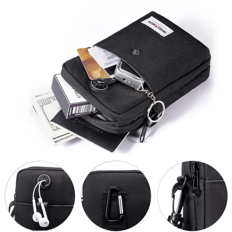 

Fashion Men Messenger Bag Phone Pocket Crossbody Bag For Men Shoulder Handbag Multifunctional Male Small Flap Black