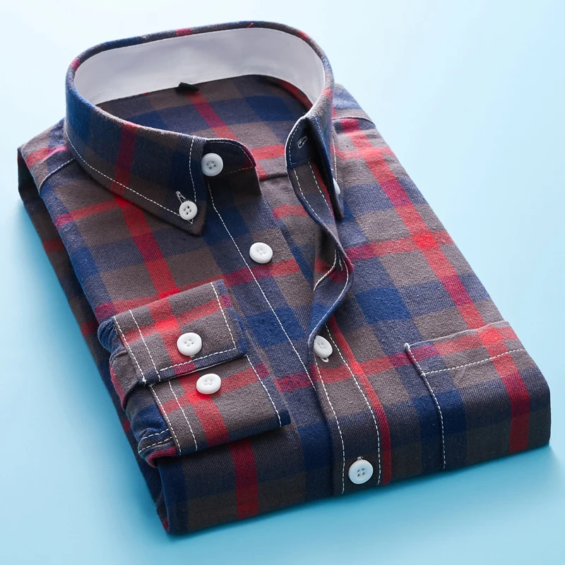 Shirt Men 2021 New Fashion Casual Four-color Plaid Slim High Quality Long Sleeved Men's Boutique | Мужская одежда