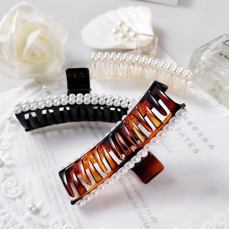 

Hair Accessories with Pearls Solid Hair Claws for Women Korean Pearl Hairpin Horsetail Hair Clips Girls Hair Make Up