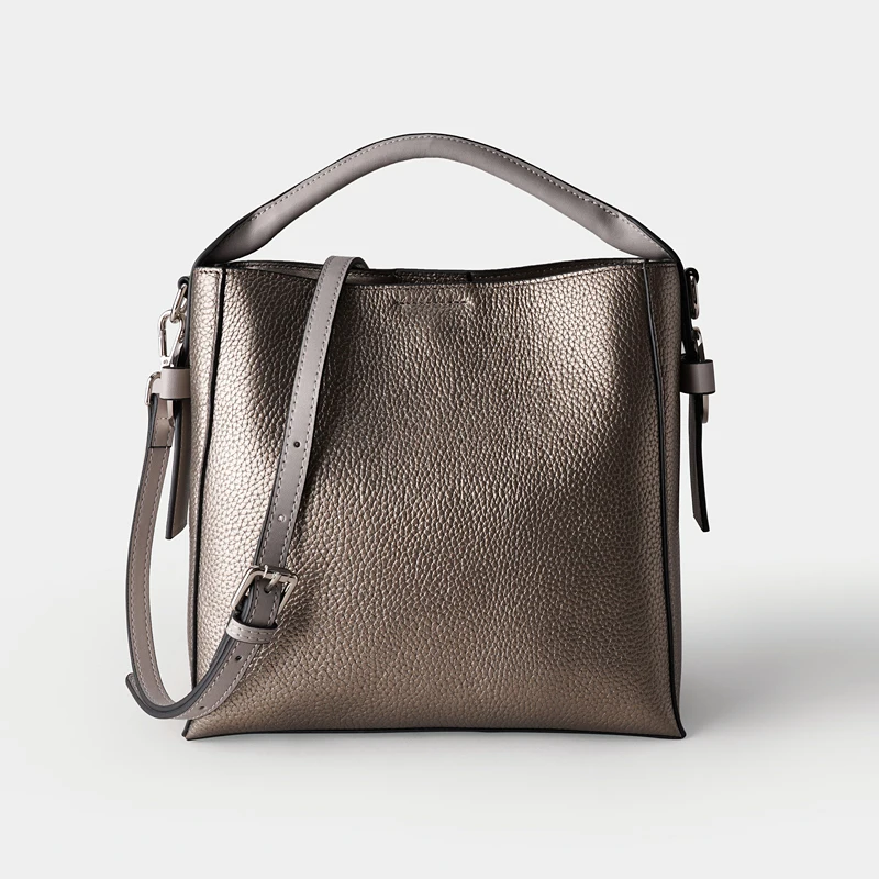 

WOONAM Women Fashion Handbag Top Hide Genuine Calf Leather Bucket Shoulder Bag WB1055