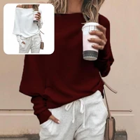 trendy pullover top anti pilling loose batwing long sleeve lady pullover top women blouse pullover blouse