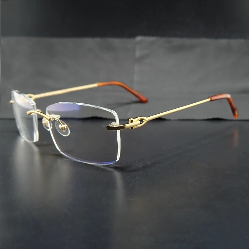 Gafas ópticas transparentes sin montura para hombre, lentes graduadas de Metal Carter, Deisgner