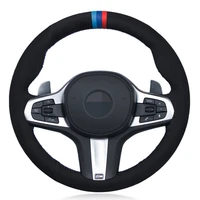 car steering wheel cover black diy genuine leather suede for bmw m sport g30 g31 g32 g20 g21 g14 x3 g15 g16 g01 x4 g02 x5 g05