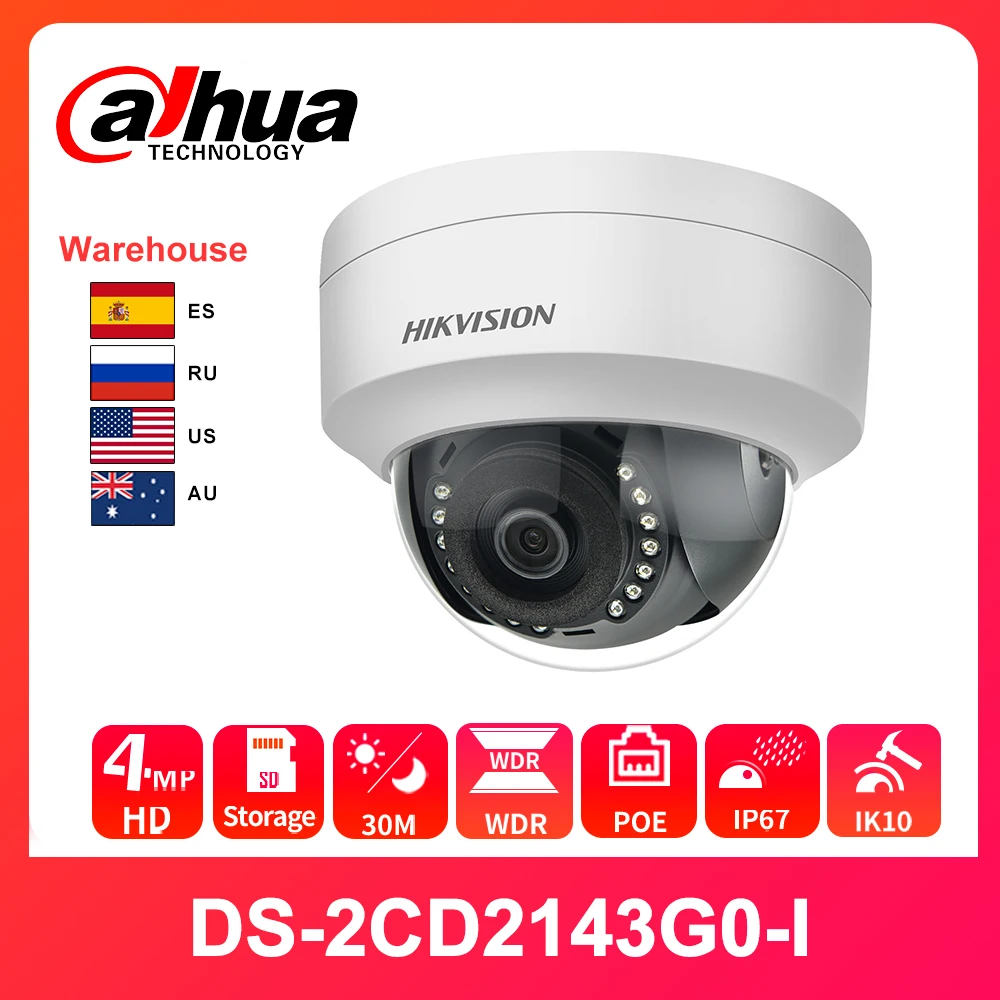 

Hikvision DS-2CD2143G0-I HD 4 МП H.265 PoE IP-камера безопасности ИК Фиксированная купольная сетевая веб-камера со слотом для SD-карты WDR IP67 наружная камера