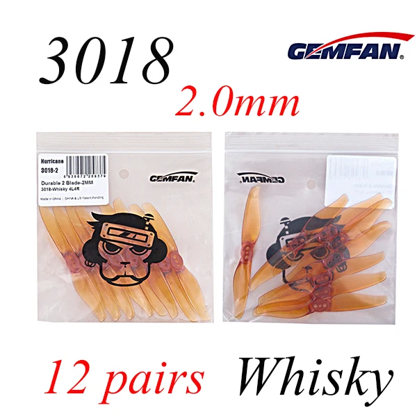Gemfan ураган 3018 3x1,8 3 дюймов 2 лопастями 1,5 мм/2,0 мм отверстие Т-образная оправа телескопического для дрона с дистанционным управлением с несколькими несущими винтами Запчасти аксессуары - Цвет: 12Pairs 2.0mm Whisky