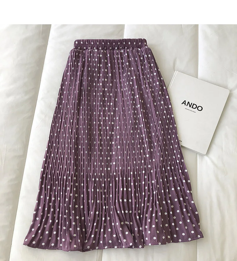 

2021 Spring New Arrival Chic Pleated Skirts Women Korean All Match High Waist Elastic Dot Print Simple Skirt Female Sweet Saias