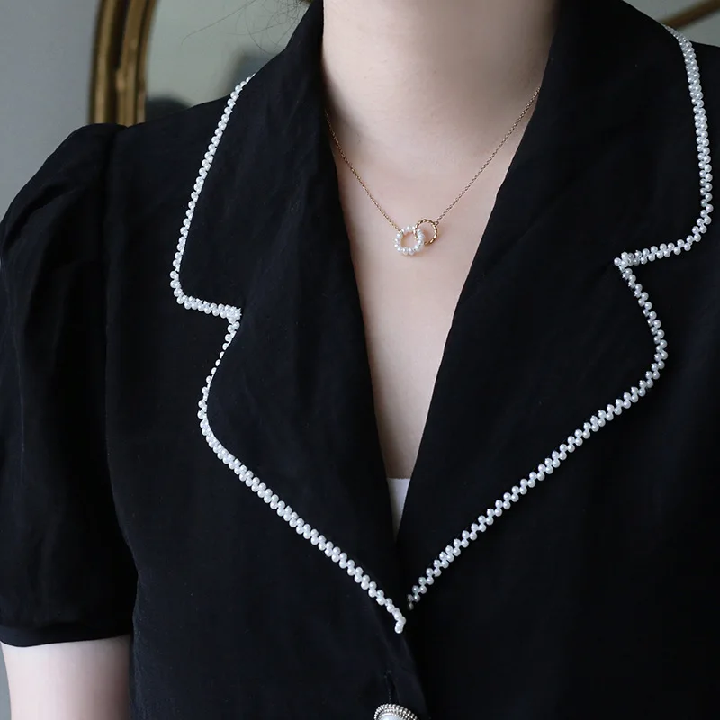 Ручная работа амайиллиса 18 К золото Пресноводный жемчуг двухкруглая ключица