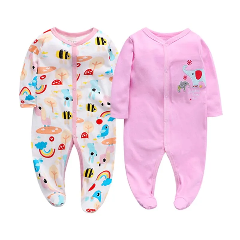 Newborn Baby Boys Girls Sleepers Pajamas Babies Jumpsuits 2 PCS/lot Infant Long Sleeve 0 3 6 9 12 Months Clothes Wholesale | Мать и