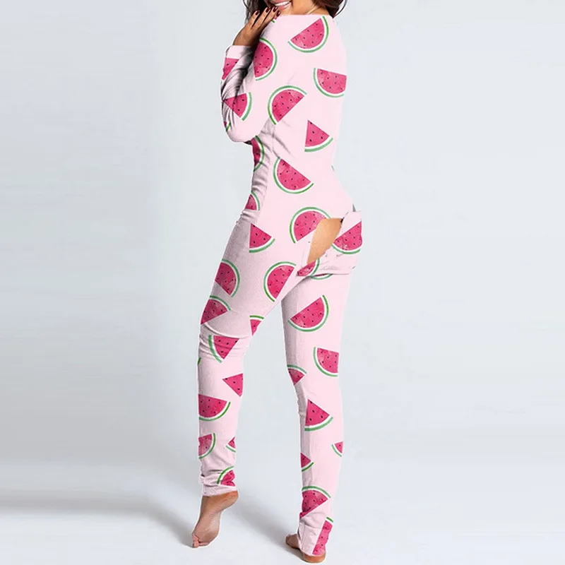 Пижамный комбинезон женский зимний с принтом Флисовая теплая пижама длинным