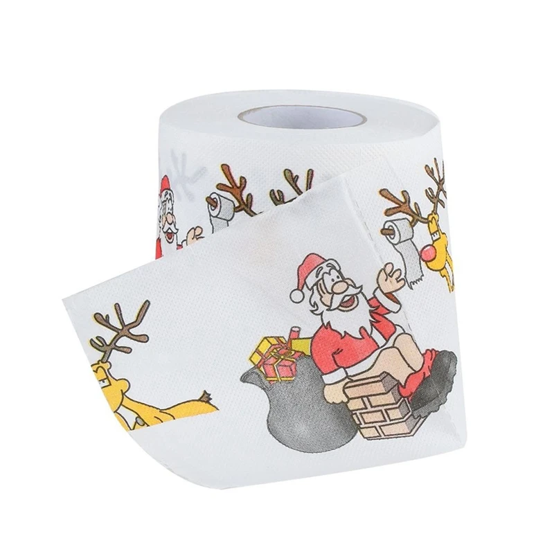 Rollo de papel higi&eacute;nico con estampado de Pap&aacute; Noel para el hogar, suministros de Navidad, decoraci&oacute;n de Navidad, 10x10cm-0