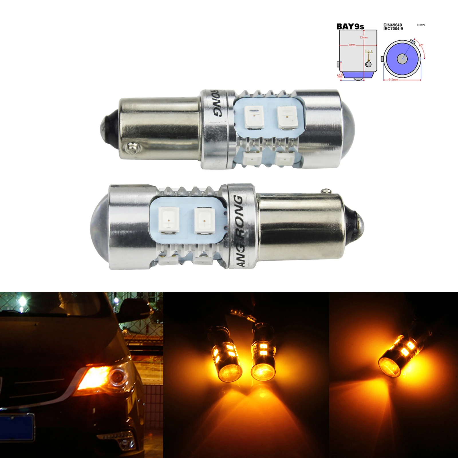 

ANGRONG 2x435 H21W BAY9s 10 SMD СВЕТОДИОДНЫЙ бокосветильник, передний индикатор, фсветильник заднего хода, дневные ходовые огсветильник DRL, Янтарный