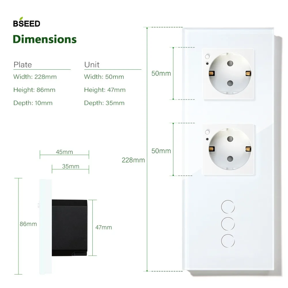 BSEED Двойной Wi-Fi ЕС розетки 3 банды переключатель с белый черный Gloden Кристалл стекло панель управления Alexa Google Tuya