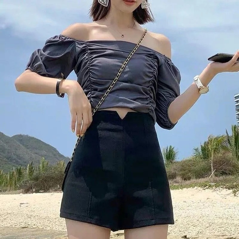 2023 Women's Sexy Stretch High Waist Bodycon Slim  Black Shorts Summer New All-match Skinny Hot Pant Women Y626