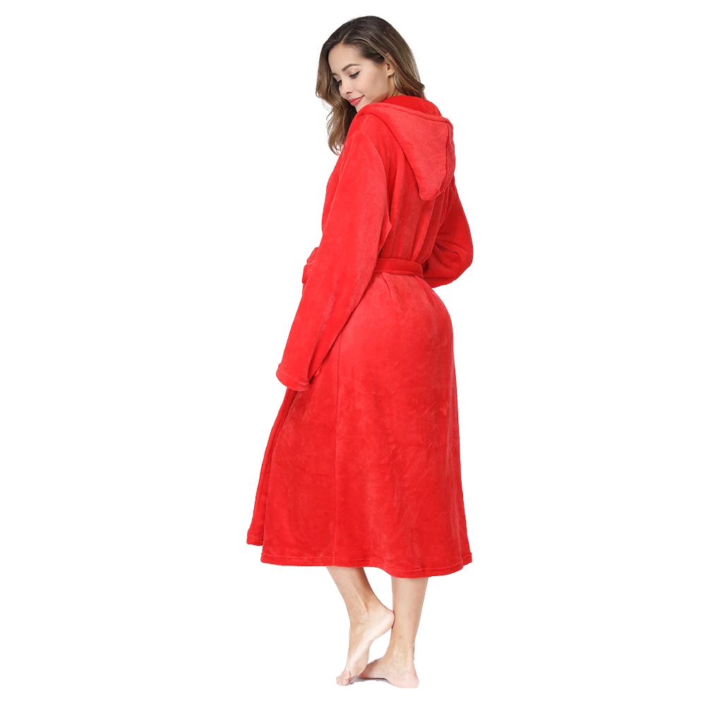 Красные Флисовые женские халаты RONGTAI банные с капюшоном | Женская одежда
