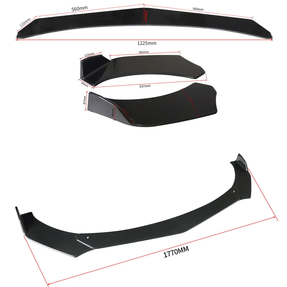 Универсальный передний бампер спойлер для губ ABS Sopiler 3 шт. Подходит Audi Ford BMW Honda