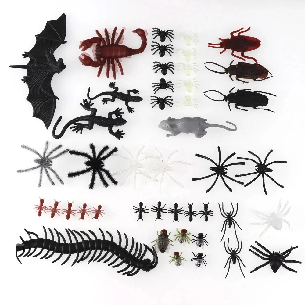 44pcs Simulation Plastic Funny Bat cockroach Fake Spider Scorpion Halloween Creative Horror theme Props For Party DIY Decoration