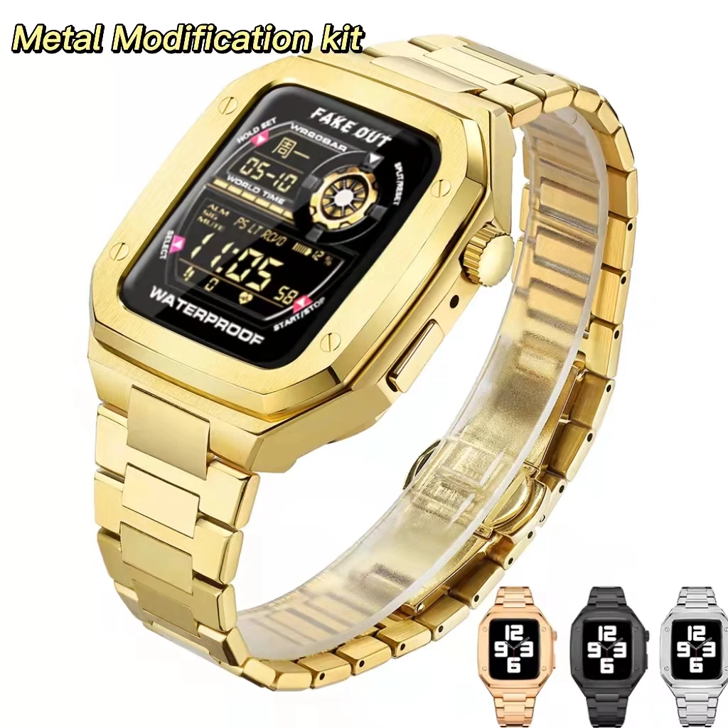 

Metal Strap and Case for Apple Watch 38mm 42mm 40mm 44mm Watchband for iWatch Seires 6 SE 5 4 3 2 1 Modification kit