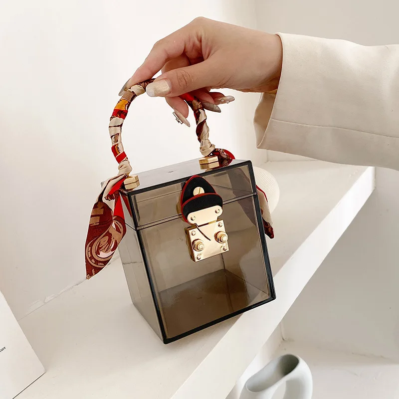 

High Quality Girly Cute Jelly Bag 2021 New Spring and Summer Silk Scarf Portable Transparent Female Bag Mini Box Bag Hand Bag