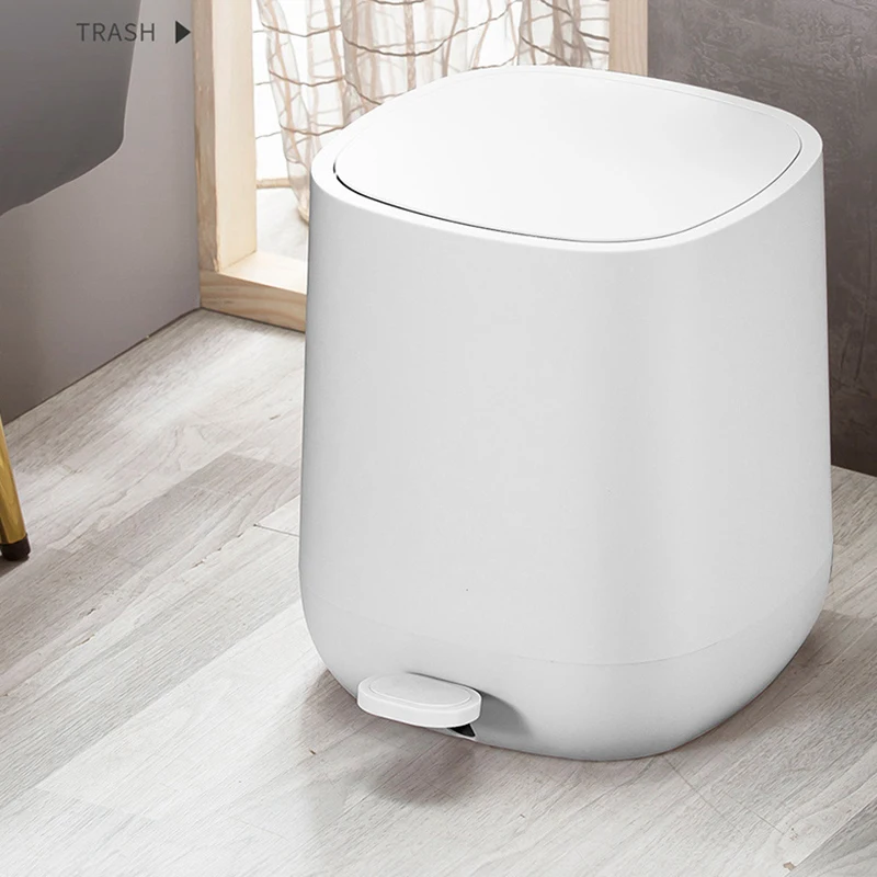 

7L Pedal Trash Bins Automatic Cube With Lid Trash Can Plastic Round Storage Dustbin Home Bedroom Living Room Kitchen Supplies