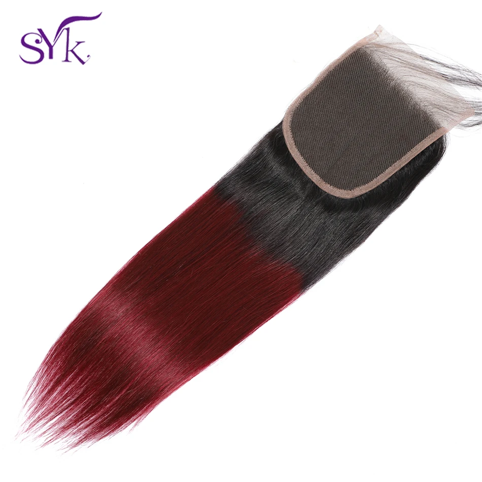 SYK волосы Омбре Кружева Закрытие бразильские человеческие T1B/99J прямые 4*4