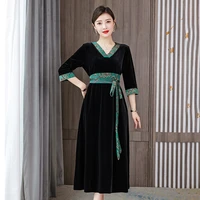 autumn winter black velvet warm midi dress women elegant bodycon office lady dress 2021 korean vintage casual long sleeve dress