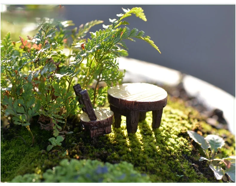 

Moss Micro-landscape Succulent Furniture Round Table and Chair Resin Craft Small Furniture DIY Material Plant Pots Decorative
