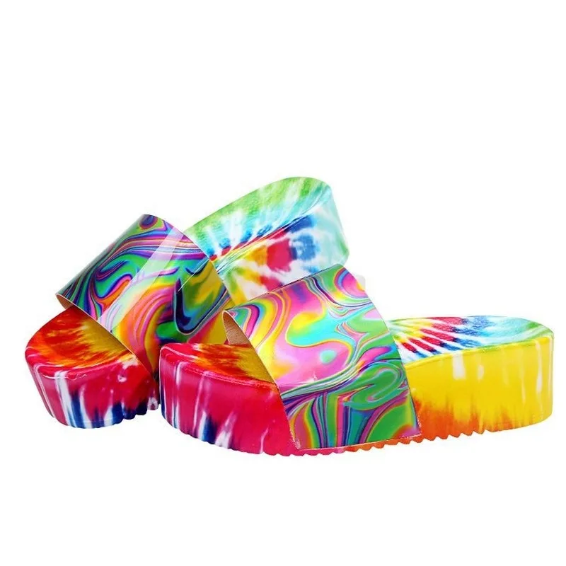 

2021new Thick-soled Color Word Women's Sandals and Slippers European and Beautiful Women's Platform Sandals Amazon Women's Shoes