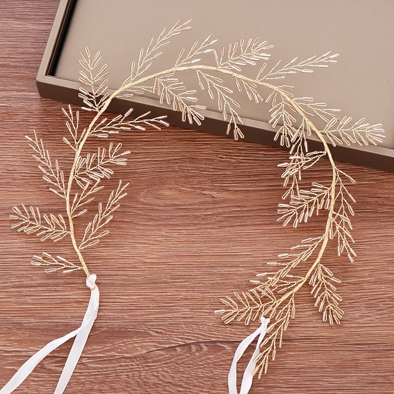 Повязка на голову с золотыми листьями для невесты свадебные аксессуары волос