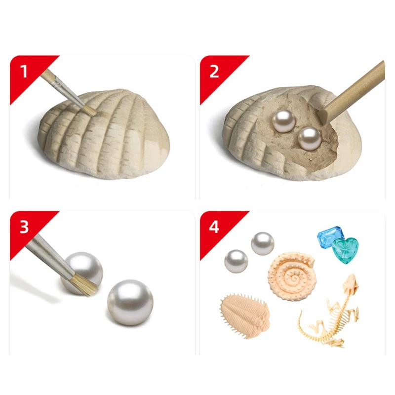 

Gemstones Digging Kit DIY Pearls Excavation Fossils Game Break Open Treasure Bricks Archaeology Educational Toy for Kids