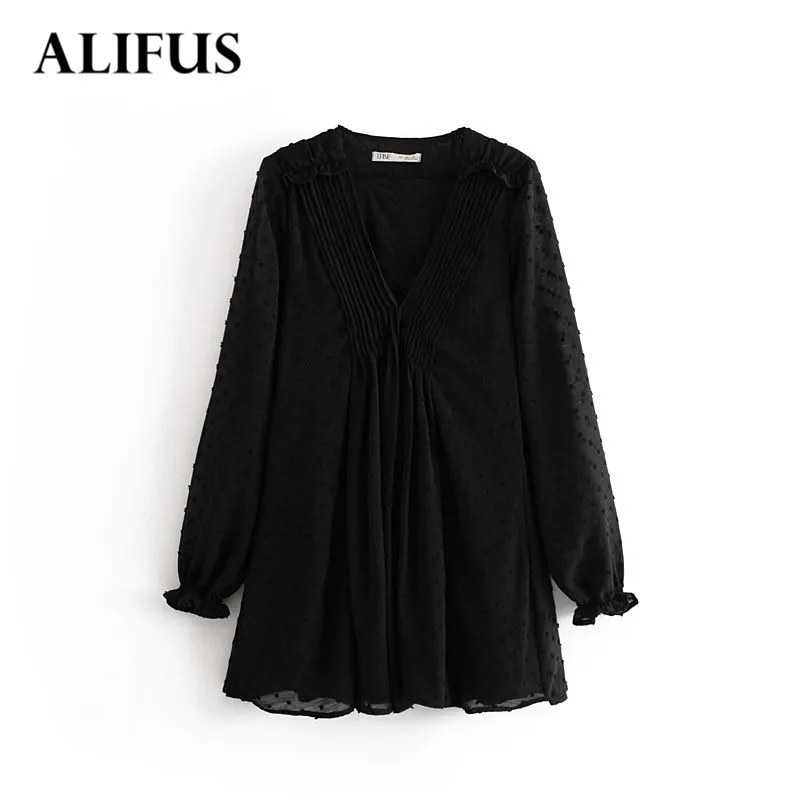 Новое модное приталенное мини платье в белый горошек стиле ретро черное