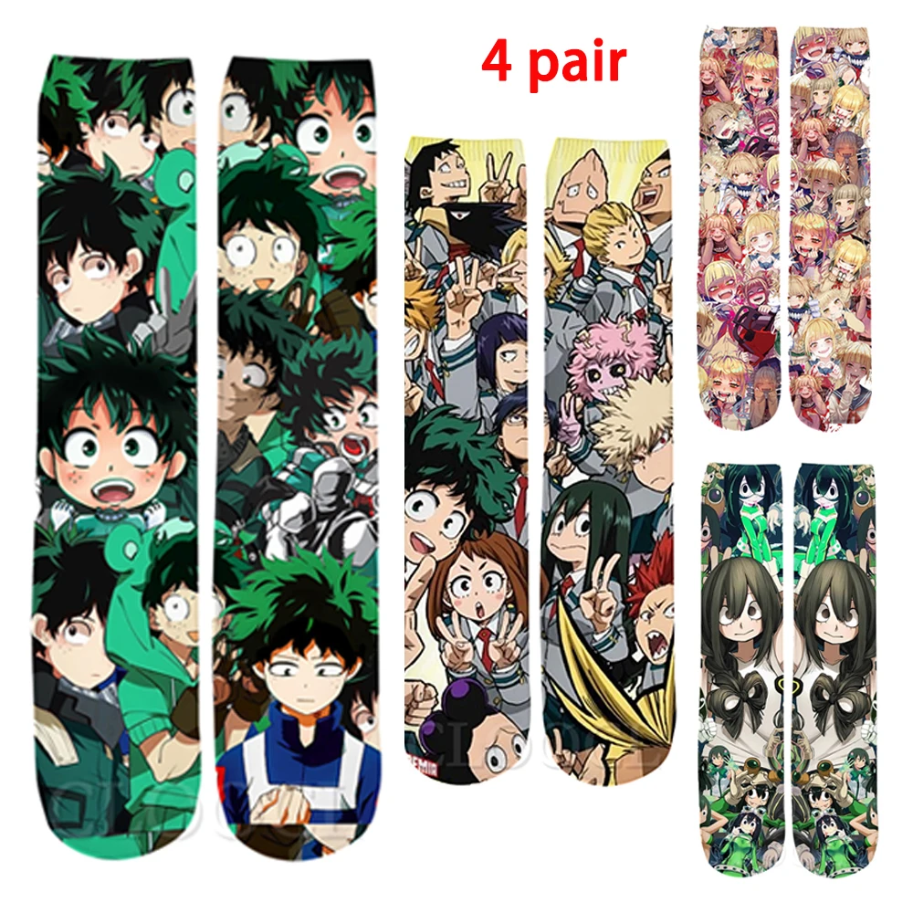 4 пары прямые носки с 3D-принтом Моя геройская Академия | Мужская одежда
