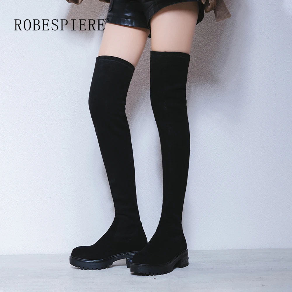 Женские сапоги выше колена ROBESPIERE черные теплые зимние из натуральной кожи на