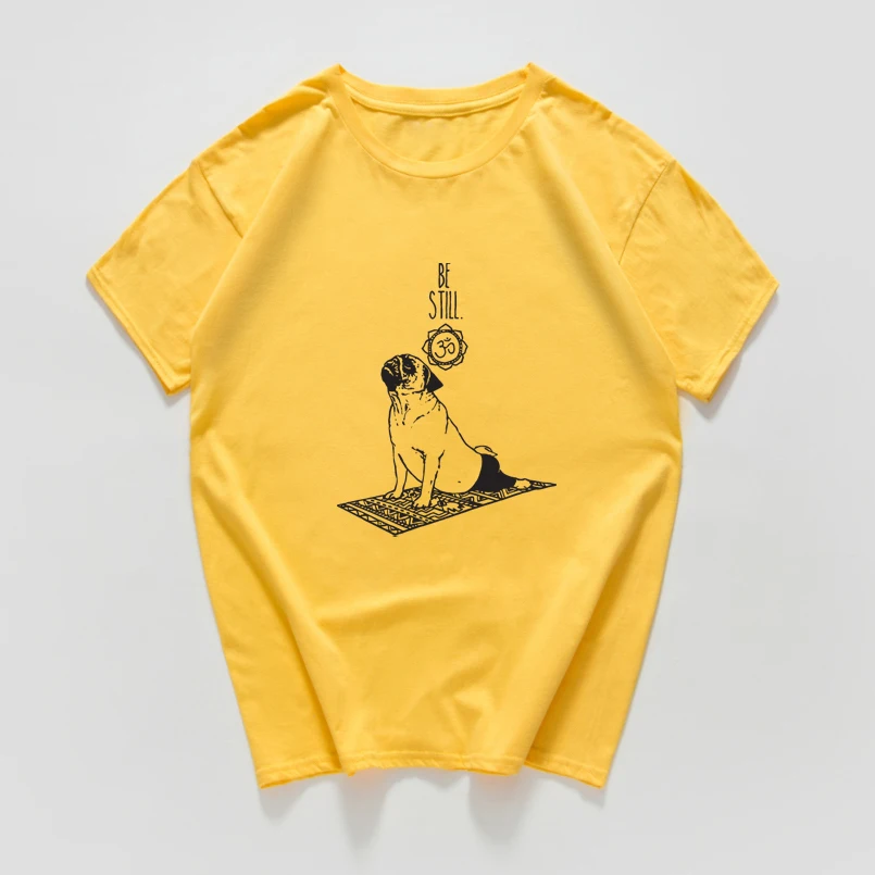 Забавная футболка для Мопсов йоги женская летняя хлопковая уличная одежда