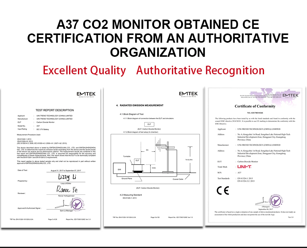 UNI-T углекислый газ цифровой монитор детектор качества воздуха CO2 лазерный детектор A37 углекислый газ тестер