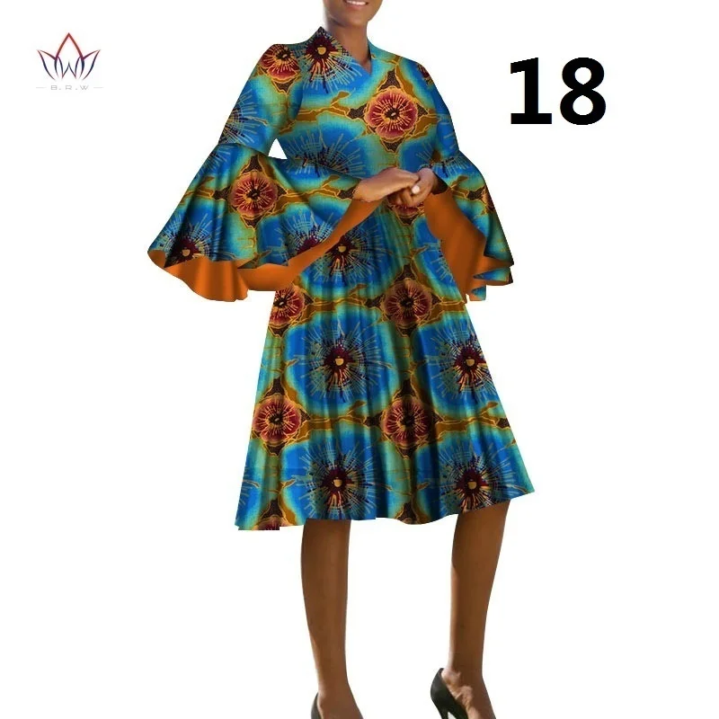 

Stock Size Low Price Women V-neck African Print Dress Bazin Long Sleeve African Women Clothes Wy4156
