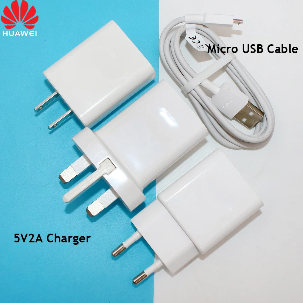 Original Huawei 5V 2A EU US UK Power Wall Charger Adapter 100CM Micro USB Charging Data Line For Y6 Y7 Y8 Y9 2019 p6 p7 p8 Lite | Мобильные