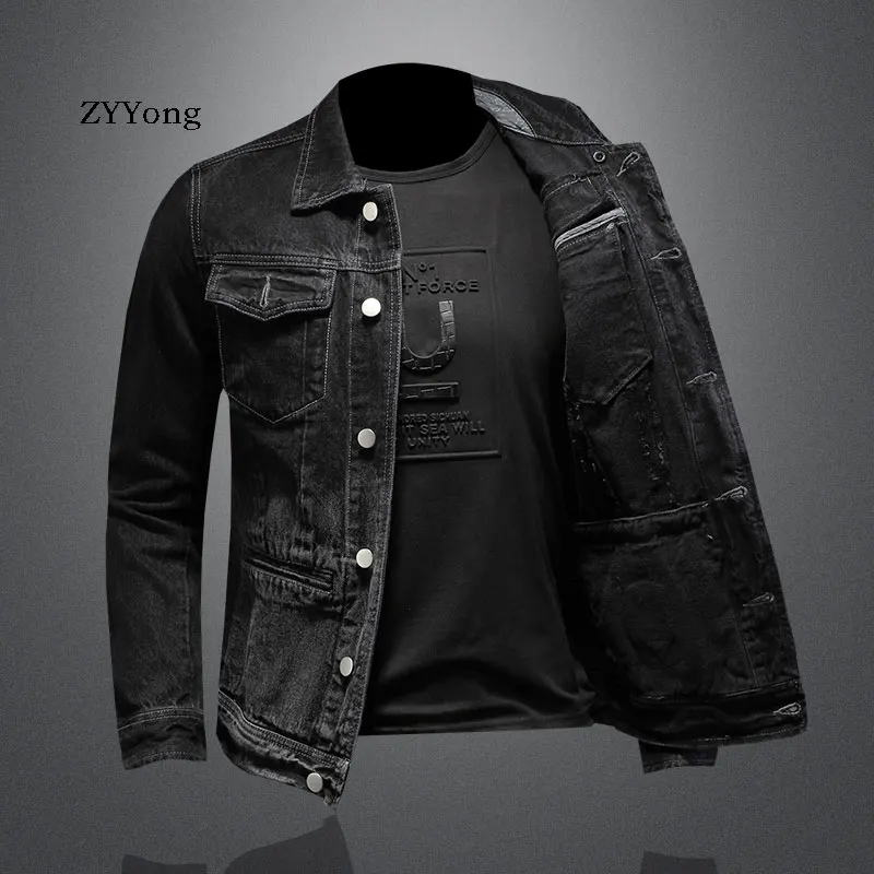 Куртка бомбер мужская повседневная Джинсовая с отложным воротником| |