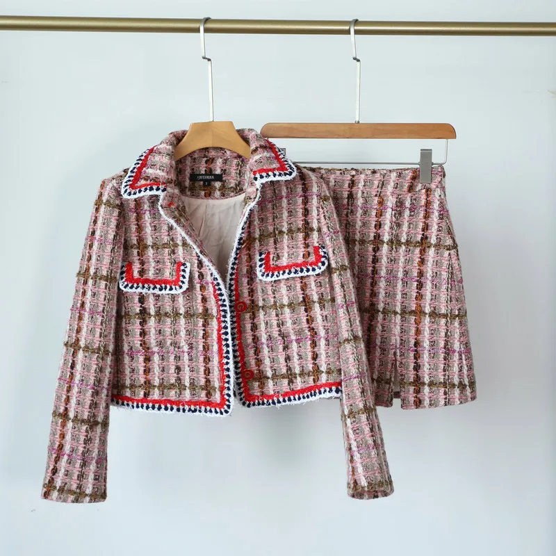 Твидовый комплект из 2 предметов высокого качества Осенний дизайнерский розовый