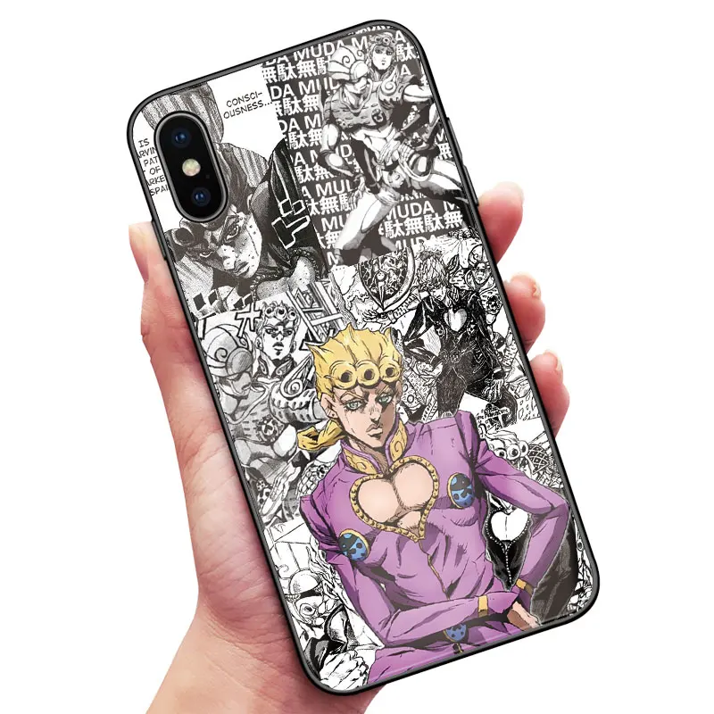 Необычные приключения Джоджо аниме Coque чехол из закаленного стекла для телефона чехол для iPhone6s 7 8 Plus X XR XS 11 PRO MAX - Цвет: Jojo 2