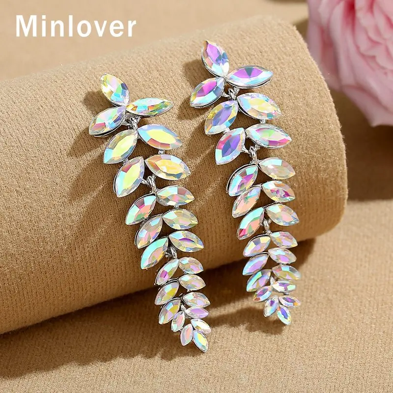 Женские блестящие серьги подвески Minlover в форме листа с кристаллами вечерние